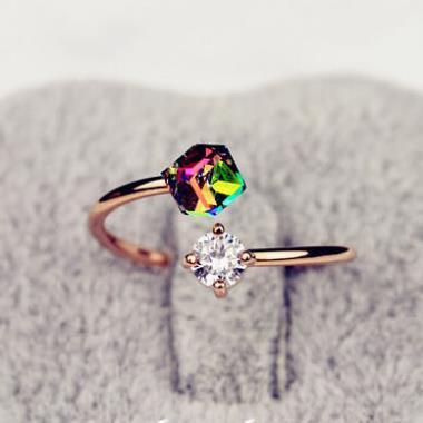 Colorful Rose Gold Zircon Ring