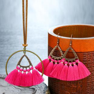 Earring + Necklace Set Handmade Tassel National Style Jewelry