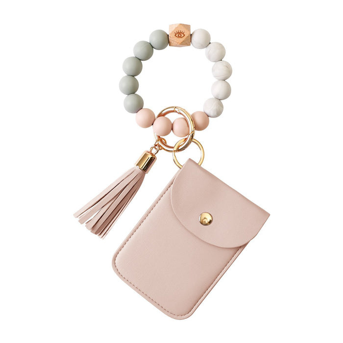 Silicone Leather PU Tassel Card Bag Bracelet Keychain