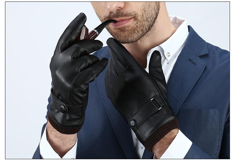 Black Winter Mittens Keep Warm Touch Screen Windproof Driving Leather Gloves