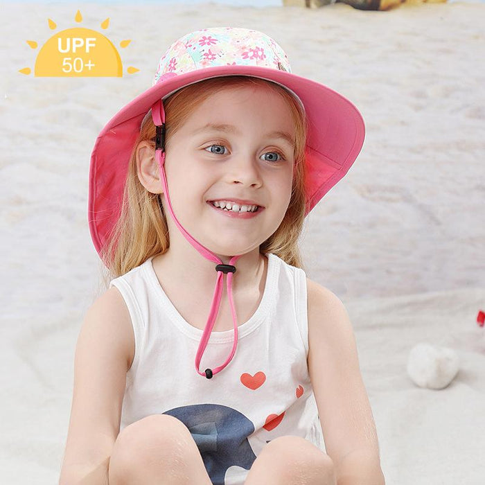 Summer Children Pink Floral UPF50 + Sunscreen Fisherman Hat