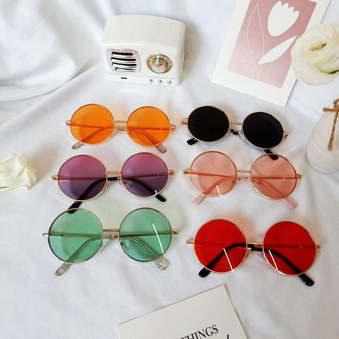 Simple Round Frame Retro Color Lens Children's Sunglasses