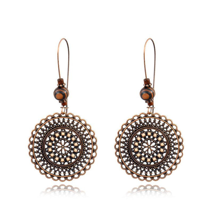 Retro Fashion Round Flower Rhinestone National Style Earrings