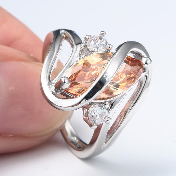 Gorgeous Women Jewelry Champagne  Zircon Bridal Rings