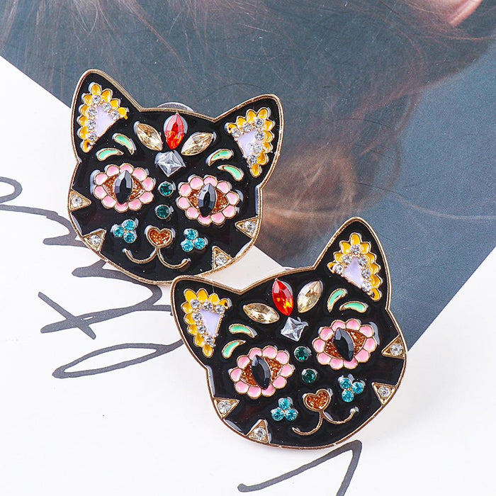 New Female Jewelry Fashion Cat Earrings Accessories Inlaid Rhinestone