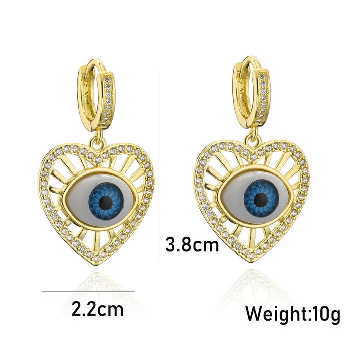 New Gold Color Zircon 3D Eye Personality Earrings