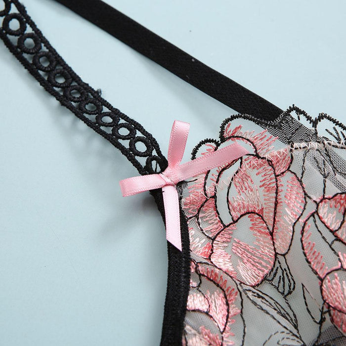 Women's Embroidered Underwear Three Piece Set Sexy Lingerie