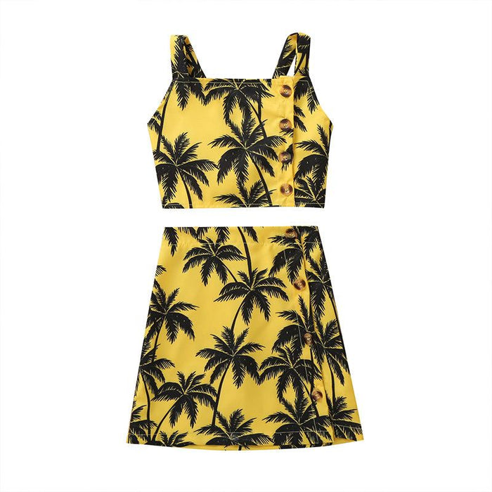 Children's sleeveless vest coconut Print Skirt Set