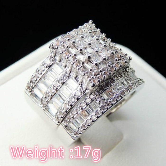 Gorgeous Women Jewelry White Zircon Bridal Couple Rings