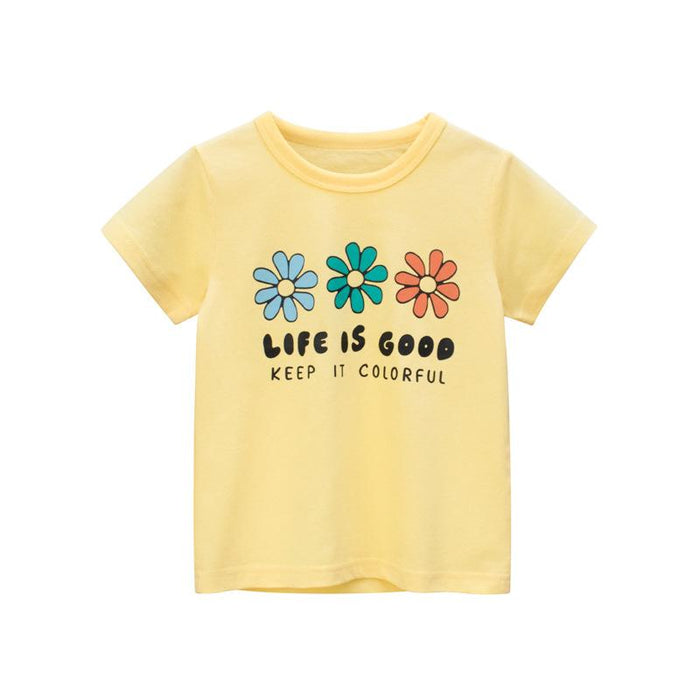 Children's short sleeved T-shirt girls' printed bottom shirt