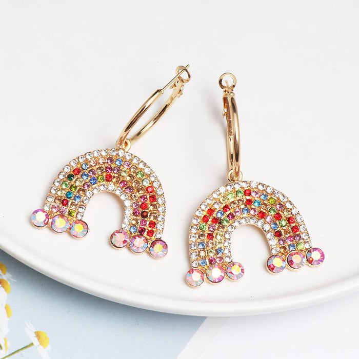 Female Jewelry Personality Versatile Rainbow Earrings Accessories Inlaid Rhinestone