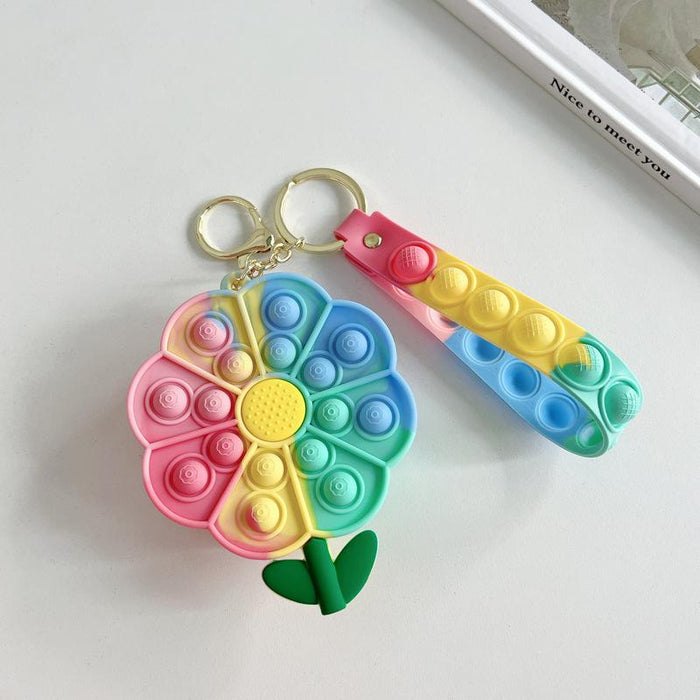 Cartoon cute flower girl silicone bag keychain ring