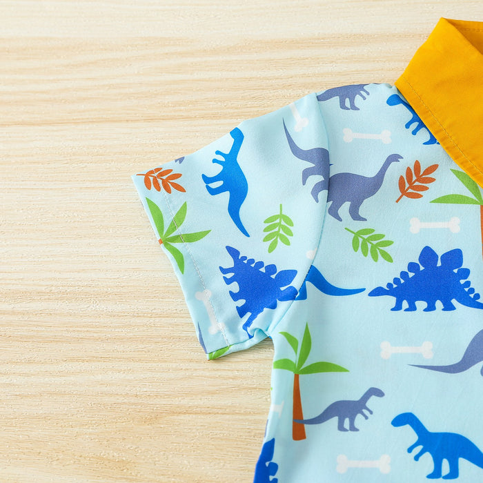 Boy's Dinosaur Printed Short Sleeved Shirt Two-piece Set