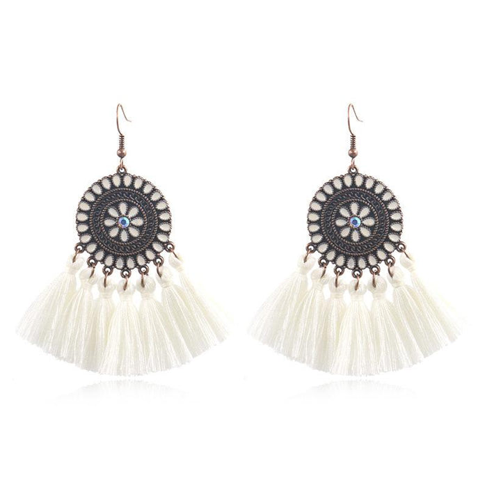 Women's Fashion Round Boho Vintage Tassel Earrings