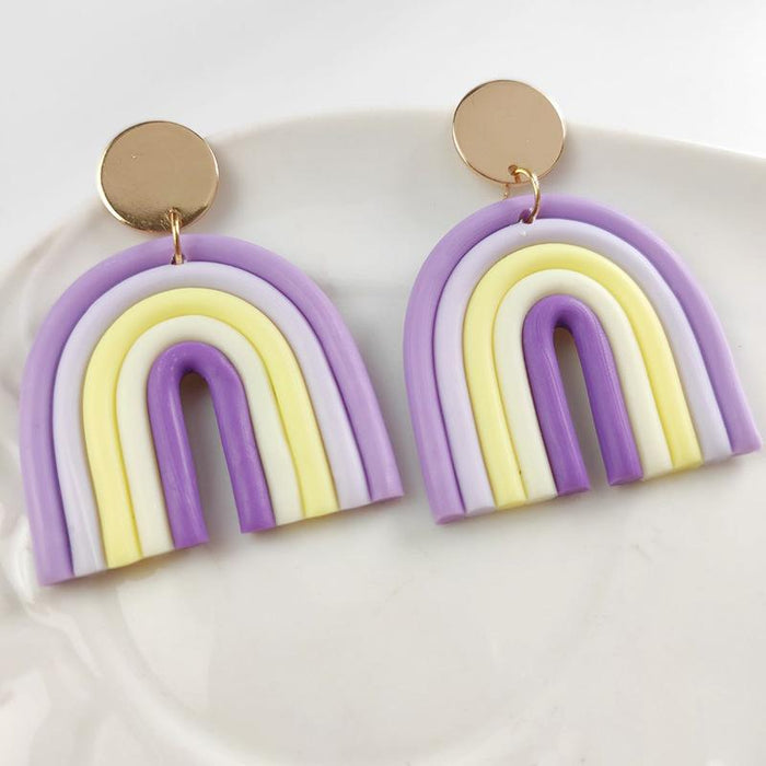 Rainbow soft pottery Earrings geometric U-shaped clay Earrings temperament Fashion Earrings