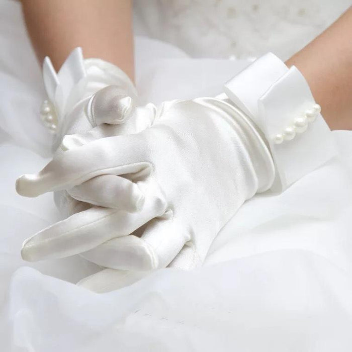 Bow Ribbon Pearl Wedding Party Gloves