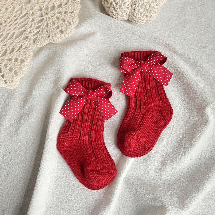 Kids Cotton Big Bow Christmas Socks