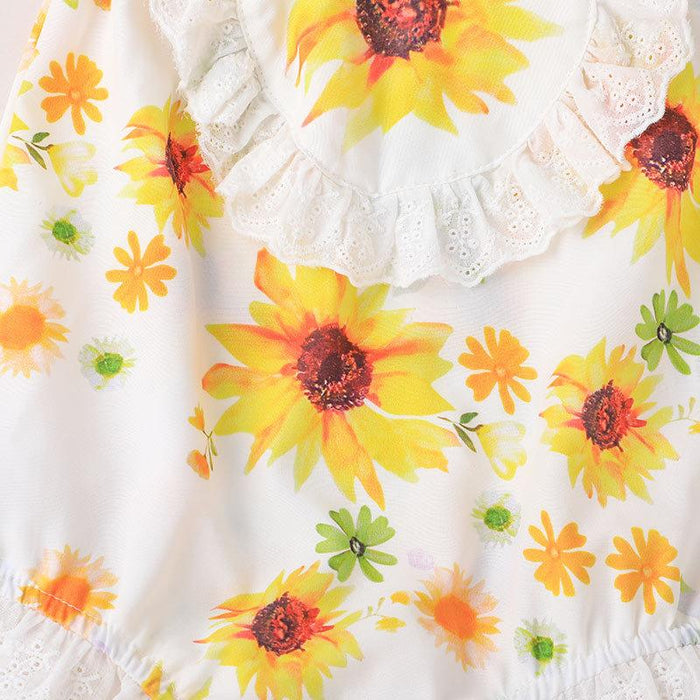 Kid's Summer Chrysanthemum Printed Jumpsuit Sling Romper