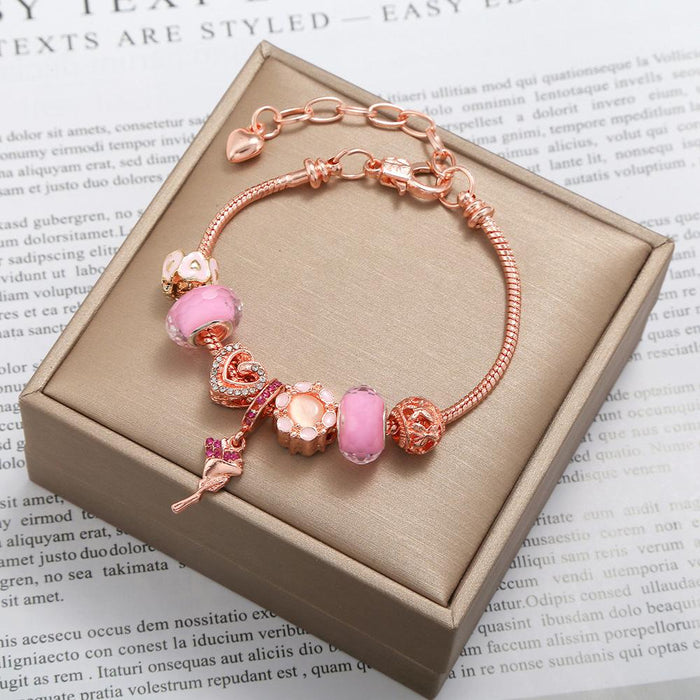 DIY Pink Heart Rose Pendant Bracelet