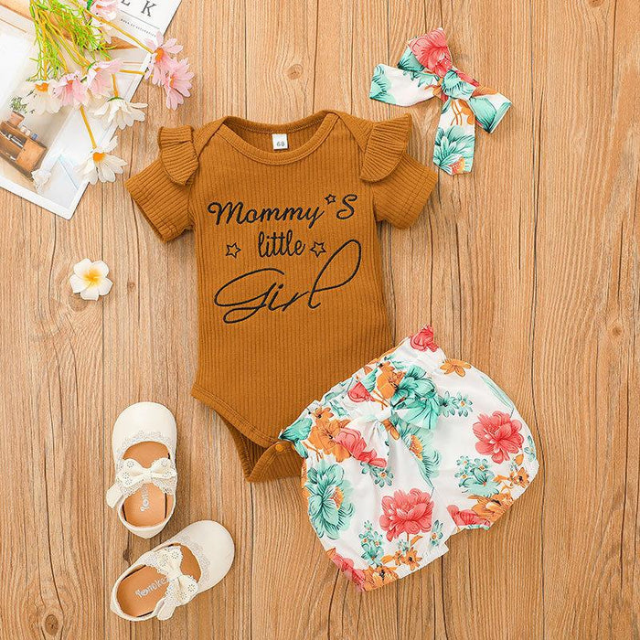 Infant Floral Jumpsuit + Shorts + Headband Set