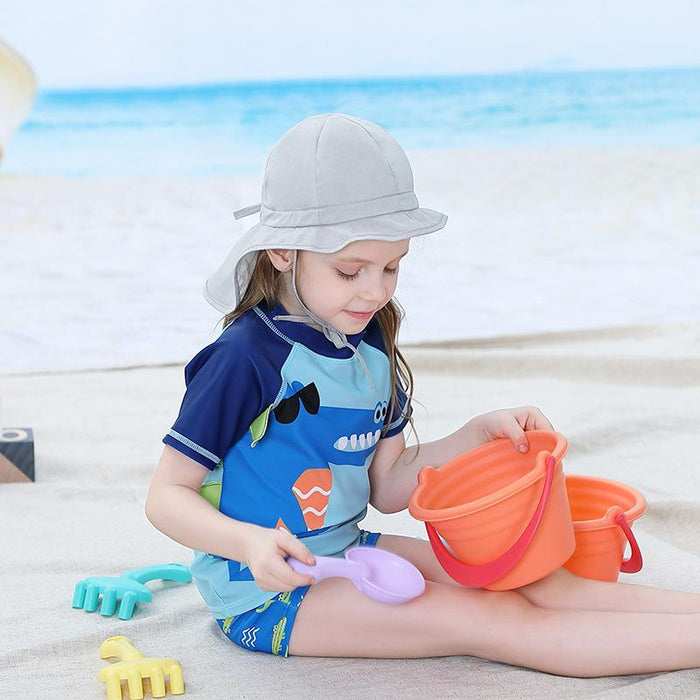 Summer Thin Grey Ruffled Outdoor Sunscreen Children's Shawl Hat