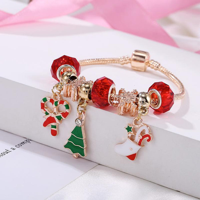 Candy Christmas Tree Pendant Snowflake Beaded Bracelet