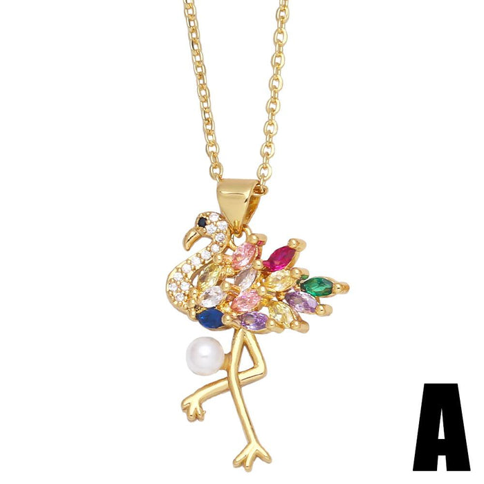 Personalized Color Zircon Flamingo Necklace