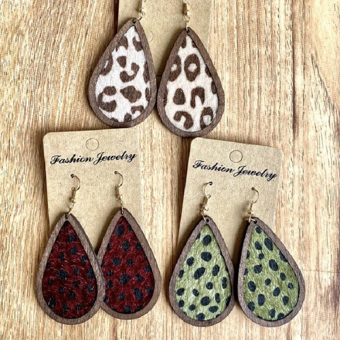 Fashion Vintage Leopard Print Wooden Drop Shape Women's Earrings
