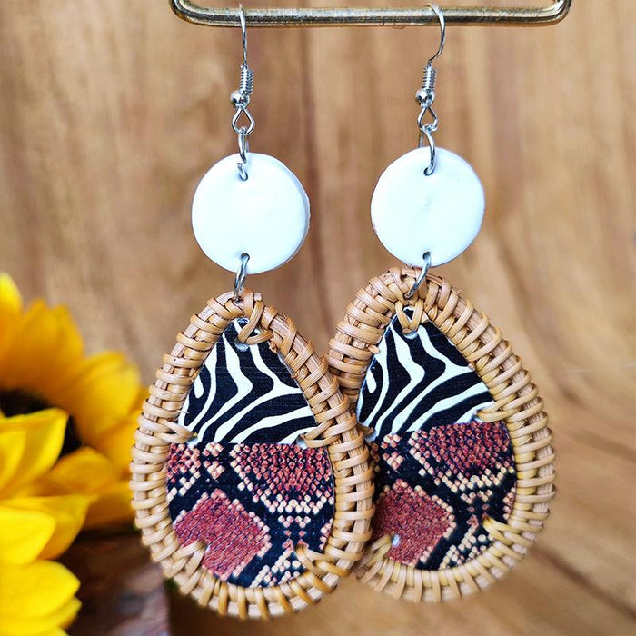 New Fashion Printed Zebra Print Women's Wooden Earrings
