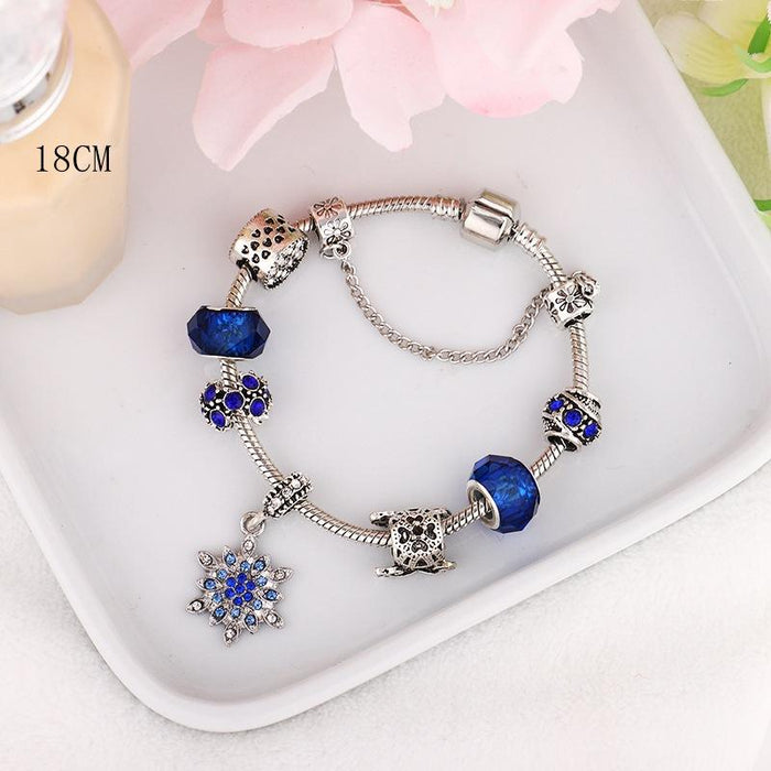 Blue Starry Hand Set Diamond Snowflake Glass Beaded Bracelet