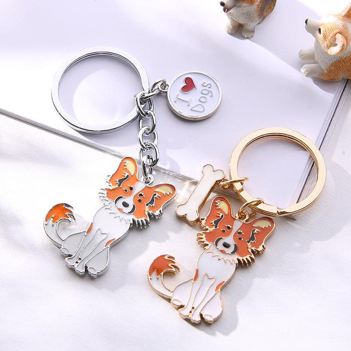 Multicolor Pet Dog Painted Zinc Alloy Keychain