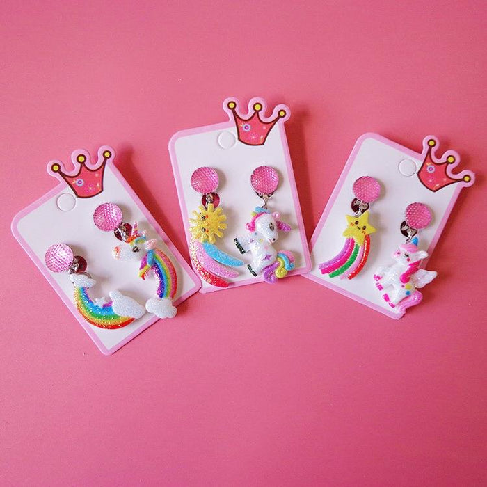 Children's Earrings Earclip Pendant Unicorn Cartoon Jewelry