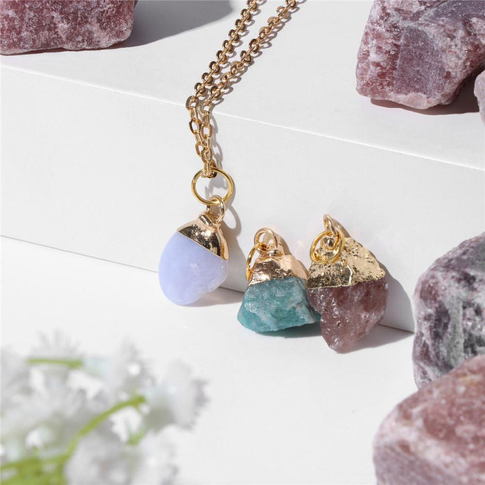 Irregular Mineral Stone Charm Necklace