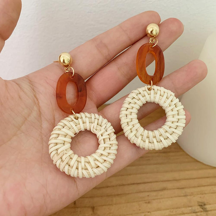 Geometric Acrylic Handmade Long Rattan Earrings