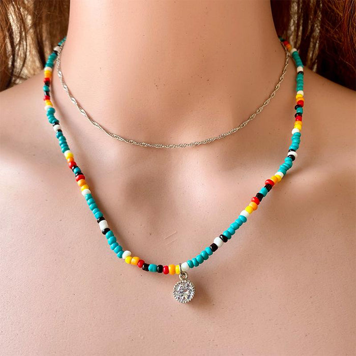 Western Style Rice Bead Double-layer Cactus Necklace