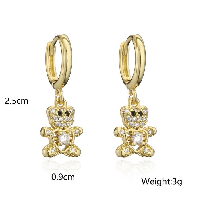 New Gold Color Zircon Animal Collection Bear Earrings