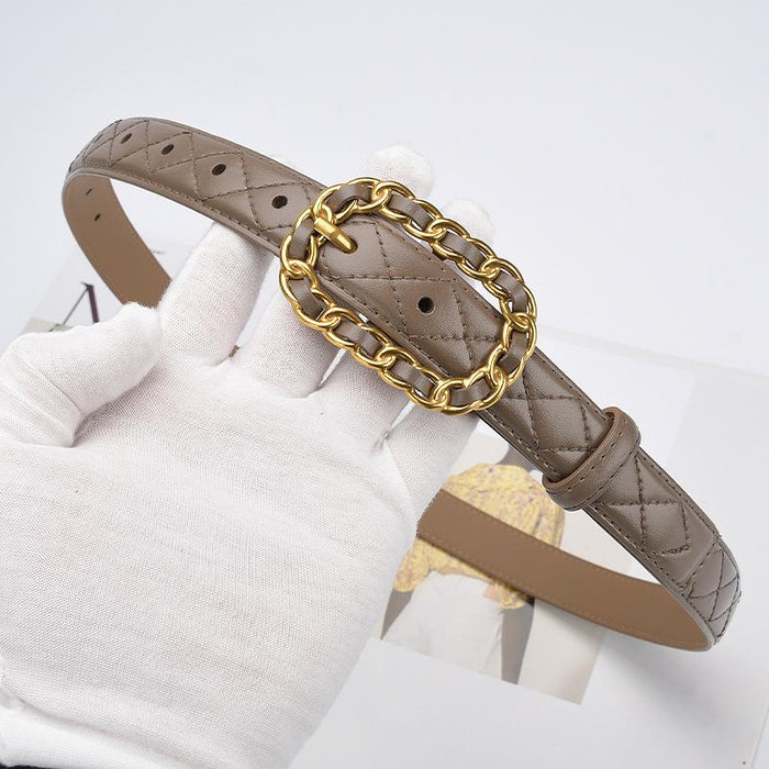 Diamond Embossed Leather Belt Women's Thin Belt