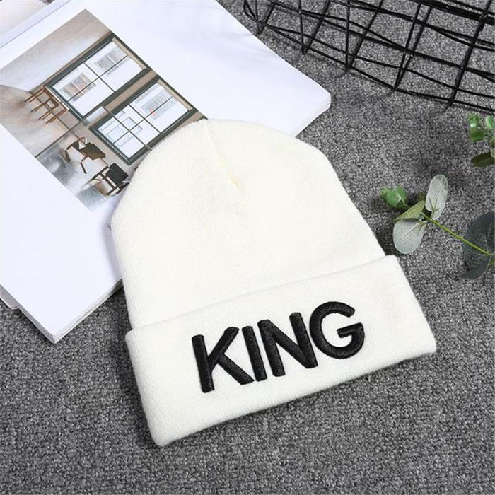 Beanies KING QUEEN Letter Embroidery Warm Hat