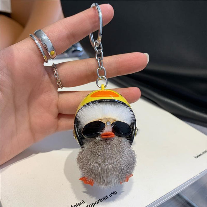 Mini Mink Hair Little Yellow Duck Car Key Chain Pendant