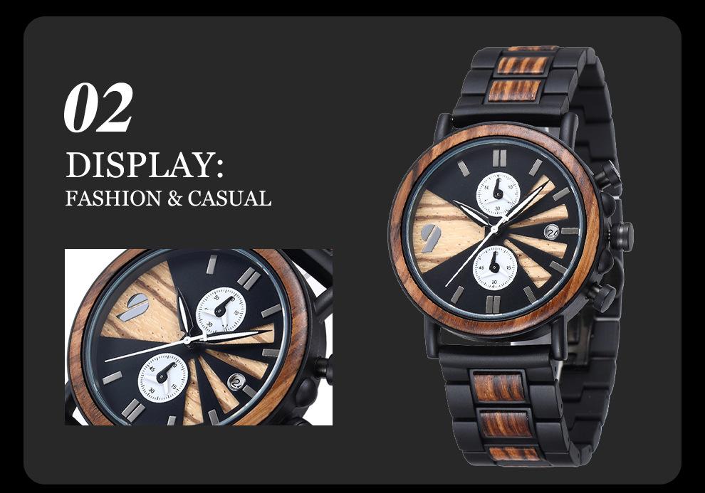 Wood Watch Men's Multifunctional Intermetal Wood Watch Cool Fashion Watch