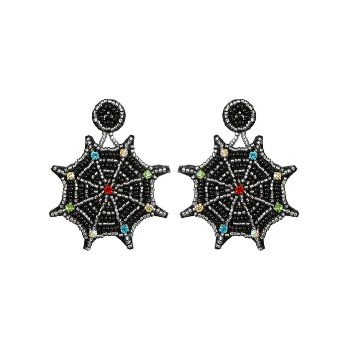 Punk Personality Halloween Earrings Hand Woven Rice Beads Earrings Spider Web Earrings