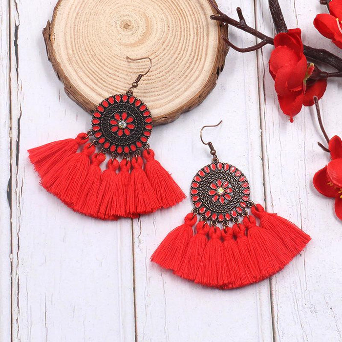Women's Fashion Round Boho Vintage Tassel Earrings