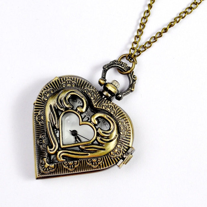 Vintage Classical Carved Hollow Out Heart-shaped Quartz Pocket Watch Ll3726