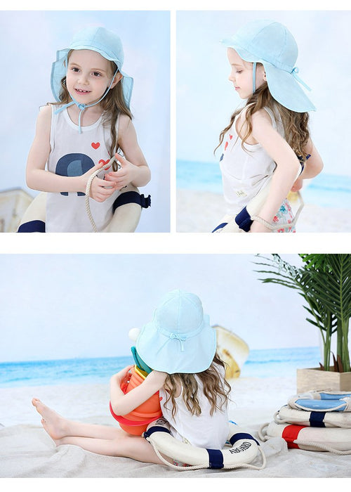 Light Blue Ruffled Thin Outdoor Sunscreen Children's Shawl Hat