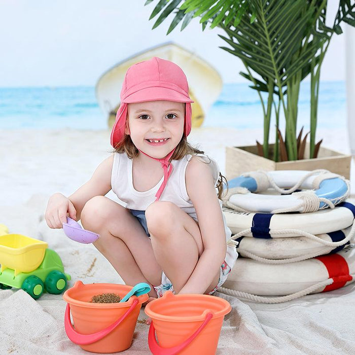 Rose Red Ruffled Outdoor Sunscreen Thin Children's Shawl Hat