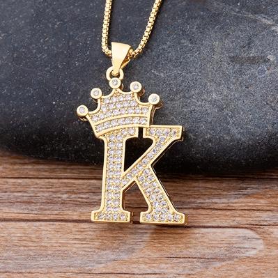 Zircon A-Z Crown Alphabet Necklace