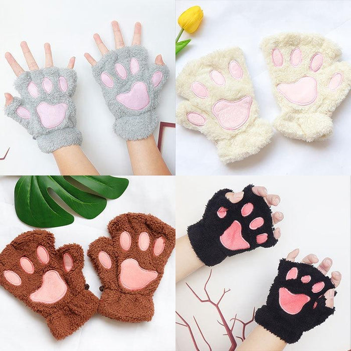 Women Cartoon Gloves Student Winter Fingerless Warmth Padded Gloves