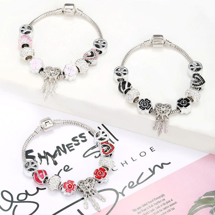 DIY Big Hole Bead Hollow Heart Dream Catcher Bracelet