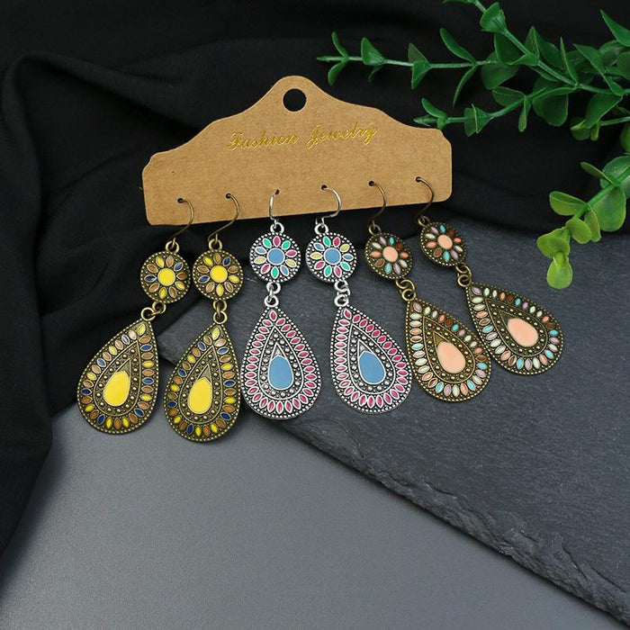 Women's Vintage Alloy Water Drop Tassel Earrings Set