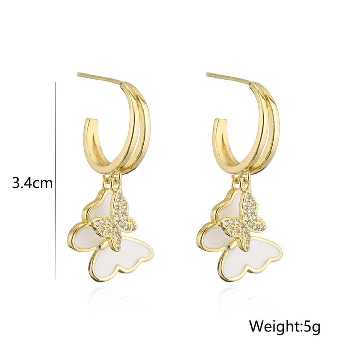 Light Luxury Oil Drop Gold Color Zircon Butterfly Earrings